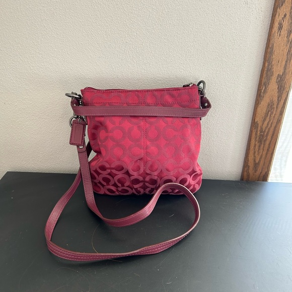 Coach Handbags - Coach Brooke Op Art Plum Red Signature Crossbody Bag